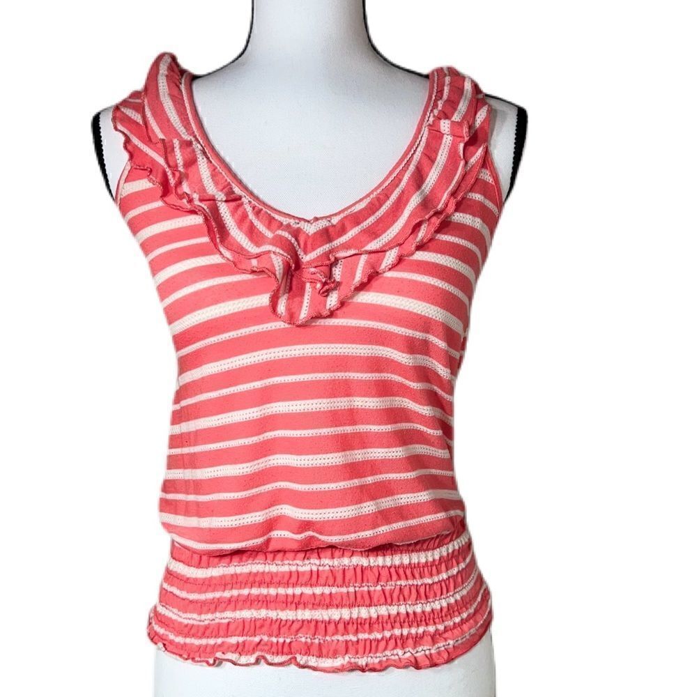 Smocked Striped V-Neck Tank   - Picture 2 of 11